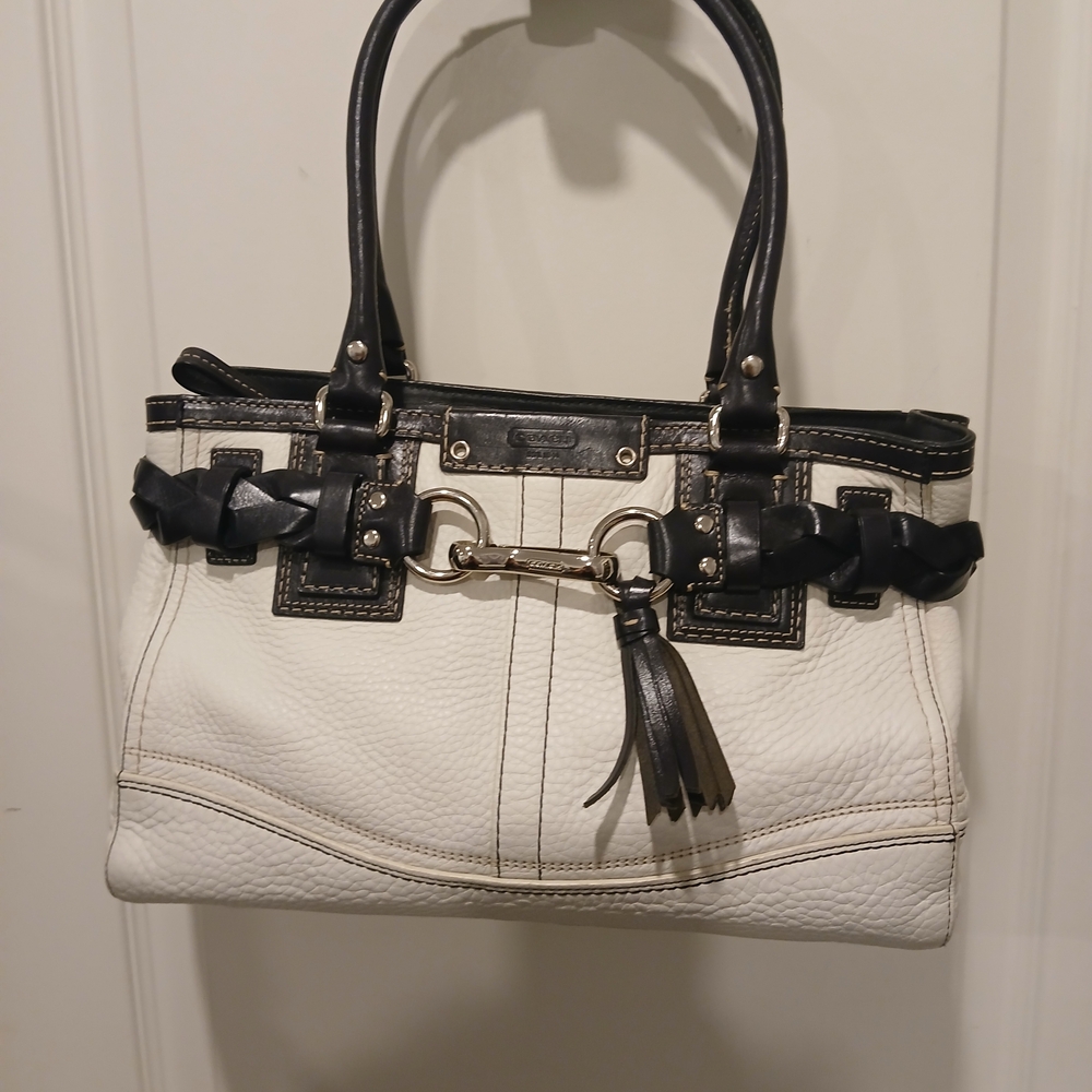 Coach White and Black Satchel Bag